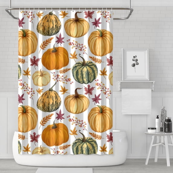 Fall Pumpkins Leaves Pattern Shower Curtain 72"x72" ,Bathroom Decorative Shower Curtains Set with 12 Hooks,Modern Waterproof Washable Shower Curtain