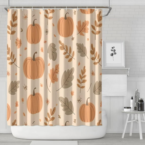 Fall Pumpkins Leaves Pattern Shower Curtain 84"x72" ,Bathroom Decorative Shower Curtains Set with 12 Hooks,Modern Waterproof Washable Shower Curtain