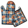 thumbnail image 1 of Fall Pumpkins and Leaves on Plaid Background Kitchen Oven Mitt and Pot Holder Sets 2 Pcs for Baking, Cooking and Grilling, Heat Resistant Up To 392 °F, 1 of 7