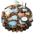 thumbnail image 1 of Fall Pumpkins Leaves and Flowers Pattern Round Tablecloth 60" X 60",Wrinkle Wipeable Table Cloth for Kitchen Dining Room Picnic Patio Party, 1 of 6