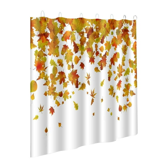 Fall Pumpkins Maple Leaf Shower Curtain, Autumn Leaves Harvest Thanksgiving Farmhouse Watercolor Seasonal Bathroom Curtain Sets, Waterproof Fabric Polyester, 70x70 Inches