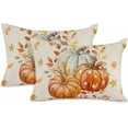 thumbnail image 1 of Fall Pumpkins Maple Leaves Pillow Covers 20x12 Inch Set of 2, Rustic Linen Autumn Decorative Lumbar Throw Pillow Covers, Orange Pillowcases for Patio Sofa Couch Bedroom Thanksgiving Decorations, 1 of 6