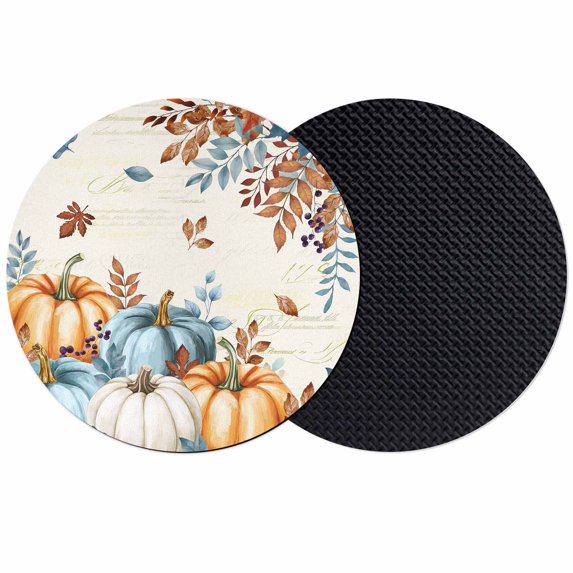 Fall Pumpkins Orange Blue Coasters Set of 2, Absorbent Coasters for Drinks, Thanksgiving Botanical Retro Coaster for Desk Coffee Table Protection, Home Decor House Warming Gifts 4"