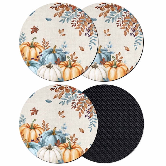 Fall Pumpkins Orange Blue Coasters Set of 4, Absorbent Coasters for Drinks, Thanksgiving Botanical Rustic Coaster for Desk Coffee Table Protection, Home Decor House Warming Gifts 4"
