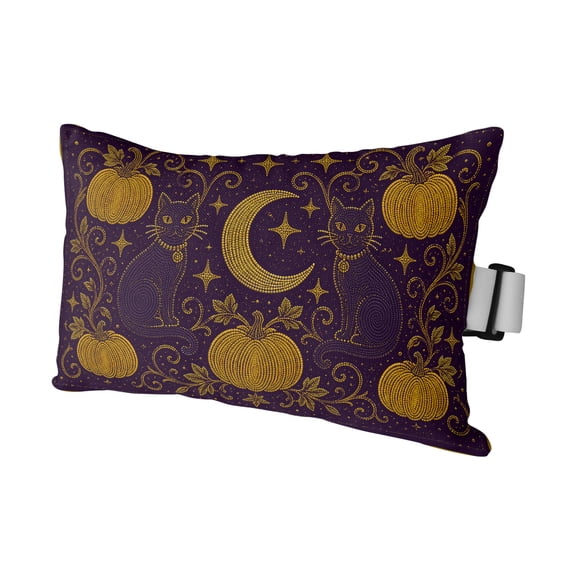 Fall Pumpkins Outdoor Pillows for Chaise Lounge Chair Waterproof Lumbar Pillows with Insert&Adjustable Elastic Strap Beach Headrest Pillow Halloween Rustic Night Moon Cats Purple Pool Pillow 11"x16"