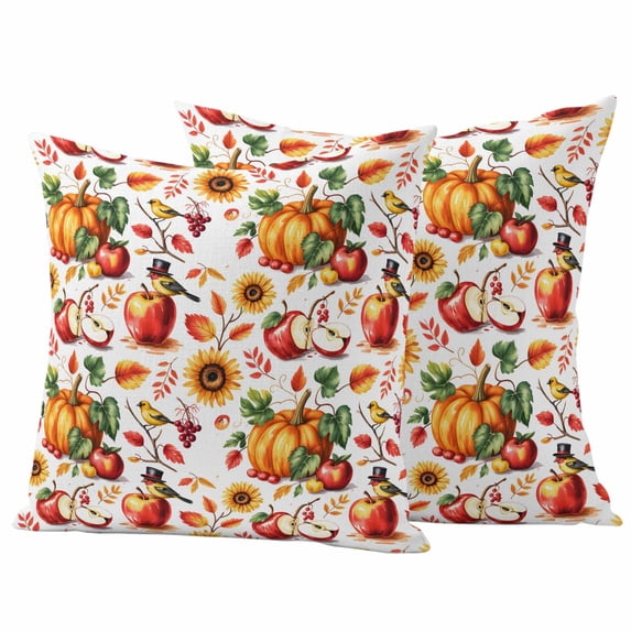 Fall Pumpkins Outdoor Waterproof Pillow Covers, Thanksgiving Flower Country Leaves Rustic Fruit Decorative Square Throw Pillowcase Sofa Cushion Sham for Patio/Couch/Chair, 26"x26" 2 Pack