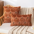 thumbnail image 1 of Fall Pumpkins Pillow Covers 18x18 Inch Autumn Embroidery Decorative Square Pillowcases Soft Faux Fur Cushions Harvest Gift for Couch Sofa Chair Bedroom Halloween (Light Brown), 1 of 8