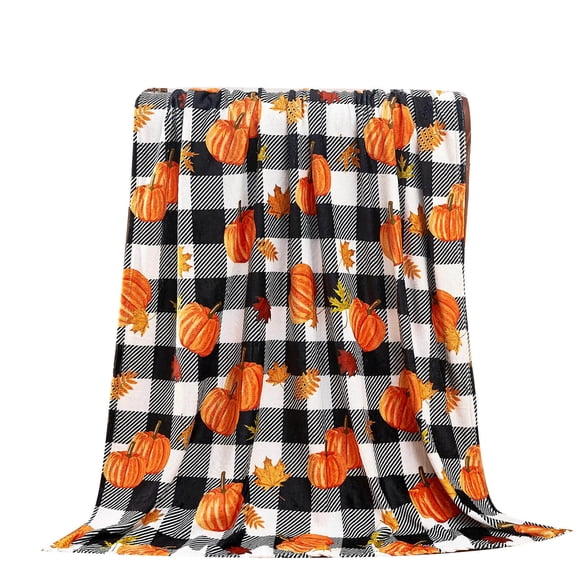 Fall Pumpkins Plaid Patchwork Throw Blanket,Throw Blanket Ultra Soft,Cozy Drape Travel Blanket,Halloween Flannel Blanket,Cozy Soft Nap Blanket Travel Portable Quilt,Thanksgiving Warm Blanket