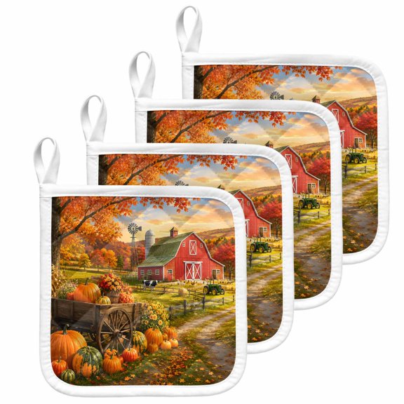 Fall Pumpkins Pot Holders for Kitchen Heatproof Potholder, 4 Pack Thanksgiving Farmhouse Harvest Maple Leaves Hot Pads Multipurpose Oven Pads Terry Cloth Potholders Trivet for Cooking and Baking