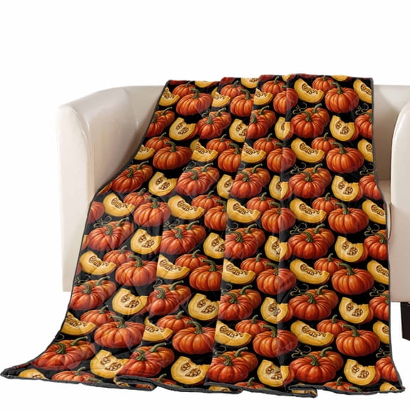 Fall Pumpkins Quilted Comforters Cooling Blanket Oversized Queen Size, Thanksgiving Harvest Country Orange Yellow Pumpkin Leaf Cold Comfort for Hot Sleepers Air Conditioning Quilt Blanket for Bed