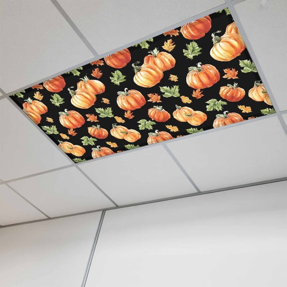 Fall Pumpkins Retro Fluorescent Light Covers, Thanksgiving Maple Leaves Rustic Black Magnetic Light Covers for Ceiling Lights, Fluorescent Ceiling Shade for Classroom Bedroom Office 4x2Ft x 1PCS