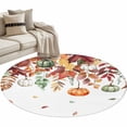thumbnail image 1 of Fall Pumpkins Round Area Rug 3 FT, Small Kitchen Bathroom Mat, Thanksgiving Eucalyptus Autumn Leaves Washable Indoor Outdoor Throw Runner Carpet Non-Shedding Doormat for Table Shower Sofa Entryway, 1 of 9