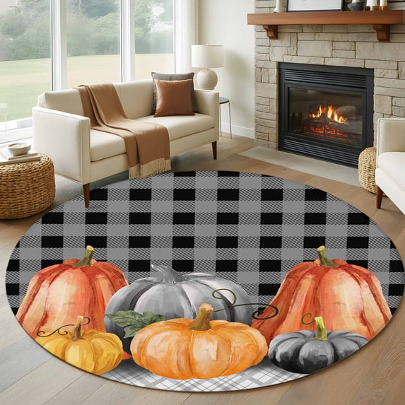 Fall Pumpkins, Round Area Rug 6 FT, Non Slip Bedroom Rugs, Thanksgiving ...