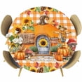 thumbnail image 1 of Fall Pumpkins Round Tablecloth, Fitted Table Cover with Elastic for 45"-54" Round Tables, Thanksgiving Sunflowers Rustic Orange Plaid Table Cloth Outdoor Indoor Dinning Party Waterproof Tablecloths, 1 of 7