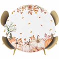 thumbnail image 1 of Fall Pumpkins Round Tablecloth, Fitted Table Cover with Elastic for 55"-60" Round Tables, Thanksgiving Autumn Wildflowers Rustic Leaves Table Cloth Outdoor Indoor Dinning Party Waterproof Tablecloths, 1 of 7