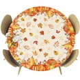 thumbnail image 1 of Fall Pumpkins Round Tablecloth, Fitted Table Cover with Elastic for 55"-60" Round Tables, Thanksgiving Orange Maple Leaf Textured Table Cloth Outdoor Indoor Dinning Party Waterproof Tablecloths, 1 of 7