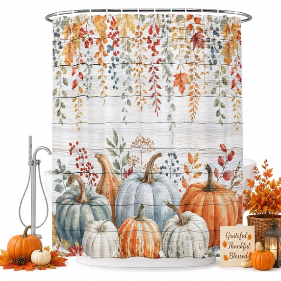 Fall Pumpkins Shower Curtain Set - 72" x 78" Washable Bathtub Curtain with 12 Hooks, Autumn Weeping Botanical Thanksgiving Waterproof Fabric Stall Shower Curtains for Bathroom/Bathtub Décor