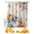 thumbnail image 1 of Fall Pumpkins Shower Curtain Set ，Waterproof Fabric Shower Curtains Thanksgiving Orange Blue Watercolor Eucalyptus Leaves Linen Shower Curtains for Bathroom,Bathroom Decor 54x"78", 1 of 7