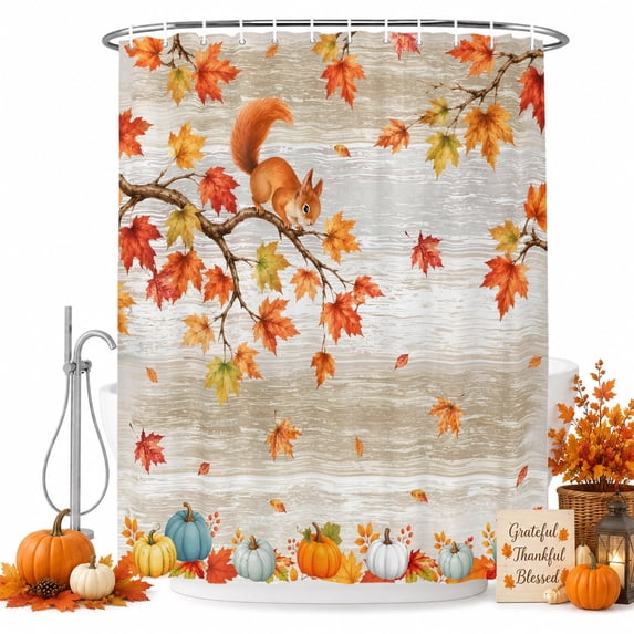 Fall Pumpkins Shower Curtain, Waterproof Shower Curtains for Bathroom, Thanksgiving Autumn Harvest Leaves Brown Washable Fabric Bathtub Curtain Set Bath Decor with 12 Hooks Extra Long 72"x96"
