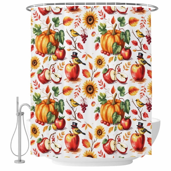 Fall Pumpkins Shower Curtain, Waterproof Shower Curtains for Bathroom, Thanksgiving Flower Country Leaves Rustic Fruit Washable Fabric Bathtub Curtain Set Bath Decor with 12 Hooks Stall 36"x72"