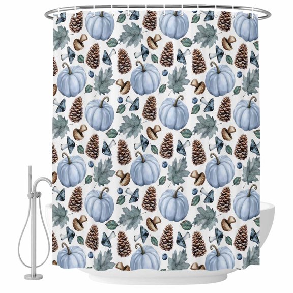 Fall Pumpkins Shower Curtain, Waterproof Shower Curtains for Bathroom, Thanksgiving Maple Country Mushrooms Washable Fabric Bathtub Curtain Set Bath Decor with 12 Hooks 48"x72"
