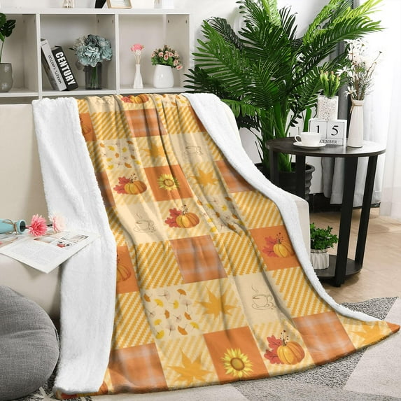 Fall Pumpkins and Sunflower Pattern Blanket,Comfortable Soft Lamb Wool Throw Blanket,All Season,Warm Lightweight Blankets for Sofa Bed Couch Living Room Chair,50"x60"
