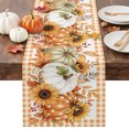 thumbnail image 1 of Fall Pumpkins Table Runner - 90 Inch Long Thanksgiving Maple Berry Farm Orange Plaid Cotton and Linen Blended Dress Scarves Farmhouse Table Runner for Kitchen Dining, Coffee Table, 13" x 90", 1 of 8
