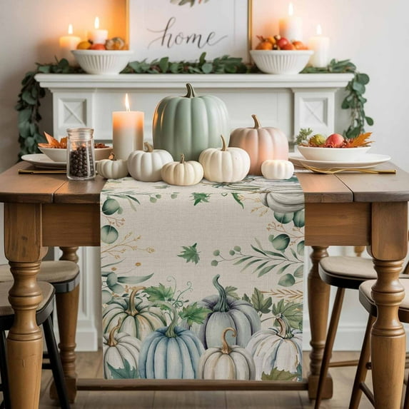 Fall Pumpkins Table Runner, Autumn Thanksgiving Kitchen Dining Table Decoration for Home Party Decor 13x72 Inches