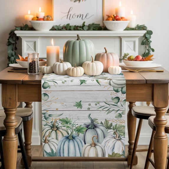 Fall Pumpkins Table Runner, Autumn Thanksgiving Kitchen Dining Table Decoration for Home Party Decor 13x90 Inches