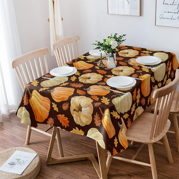 Fall Pumpkins Tablecloth Waterproof Stainproof Tablecloths,Thanksgiving Autumn Maple Leaves Harvest Farmhouse Brown Wipeable Table Cloth Wrinkle-Free for Holiday Dining/Party/Wedding Decorations,60x84