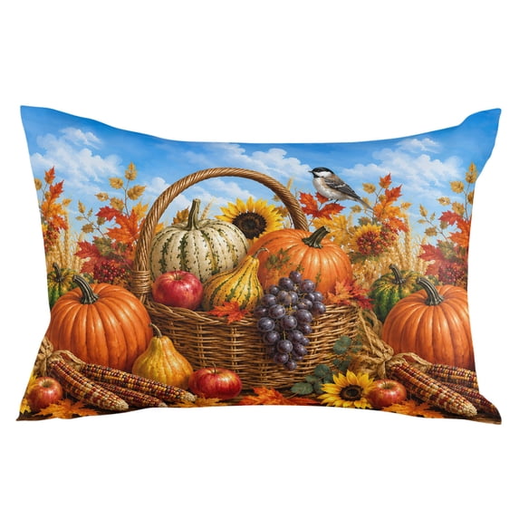 Fall Pumpkins Throw Pillow 12x20 Inch, Thanksgiving Harvest Sunflowers Fruits Waterproof Outdoor Pillow Covers with Insert, Decorative Pillowcase Cushion for Couch, Sofa, Bed, Patio, Garden