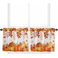 thumbnail image 1 of Fall Pumpkins Tier Curtains 24 Inch Length, Thanksgiving Rustic Orange Red Maple Leaf Rod Pocket Kitchen Tier Curtains 2 Panels, Farmhouse Small Window Treatment Tiers for Cafe Bathroom, 27.5"x24", 1 of 1