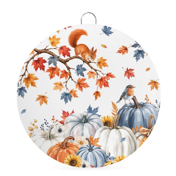 Fall Pumpkins Welcome Sign for Front Door 8 in Thanksgiving Harvest Maple Leaf Sunflower Bird Round Metal Sign Wall Hanging Sign for Indoor Outdoor Farm Home Porch Wall Decor Thanksgiving Gift