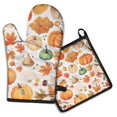 thumbnail image 1 of Fall Pumpkins and Autumn Leaves Kitchen Oven Mitt and Pot Holder Sets 2 Pcs for Baking, Cooking and Grilling, Heat Resistant Up To 392 °F, 1 of 7