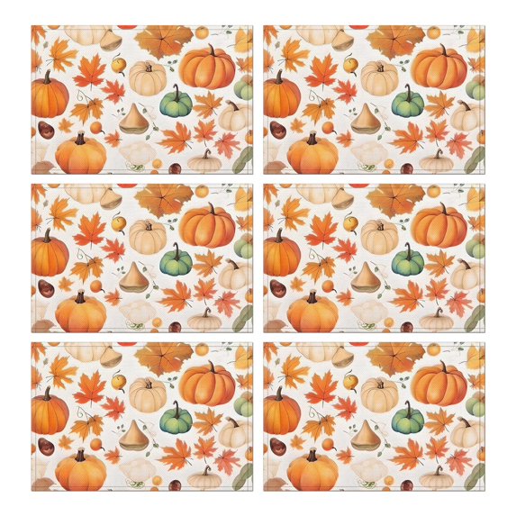 Fall Pumpkins and Autumn Leaves Summer Placemats Table Placemats Set of 6-Linen Kitchen Washable Placemats Table Mats 12"x18" Non-Slip Heat Resistant