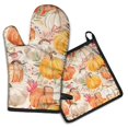 thumbnail image 1 of Fall Pumpkins and Birds Pattern Kitchen Oven Mitt and Pot Holder Sets 2 Pcs for Baking, Cooking and Grilling, Heat Resistant Up To 392 °F, 1 of 7