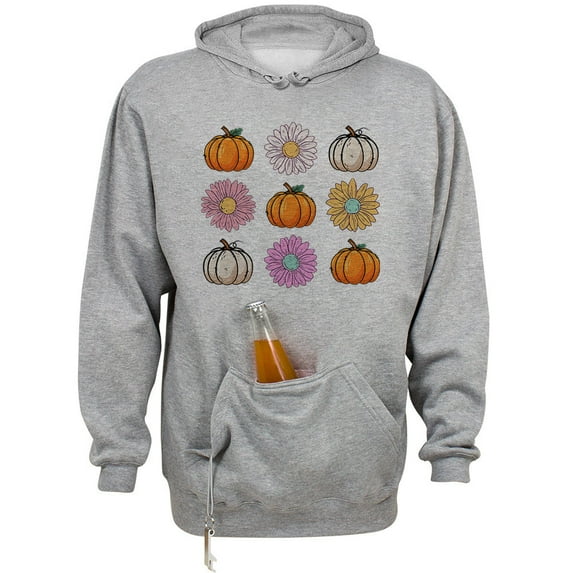 Fall Pumpkins and Flowers Beer Holder Tailgate Hoodie Sweatshirt Unisex Large Oxford