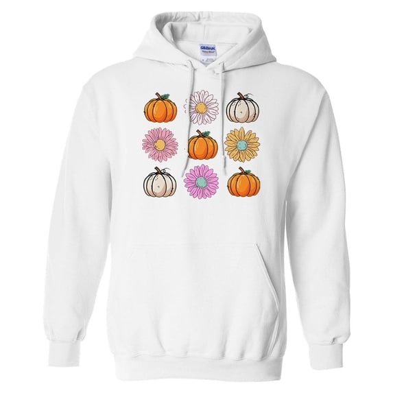 Fall Pumpkins and Flowers Hoodie Sweatshirt Unisex 2X-Large White