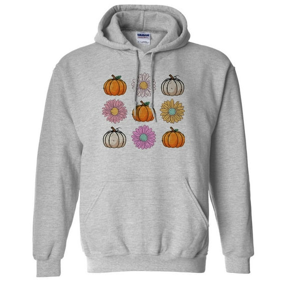 Fall Pumpkins and Flowers Hoodie Sweatshirt Unisex 3X-Large Grey