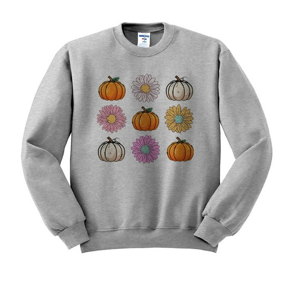 Fall Pumpkins and Flowers Sweatshirt Unisex 3X-Large Grey
