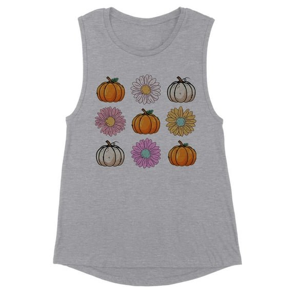 Fall Pumpkins and Flowers Women's Muscle Tank Large Heather Grey