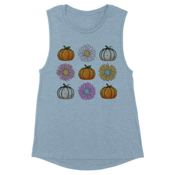 Fall Pumpkins and Flowers Women's Muscle Tank Medium Stonewash Denim