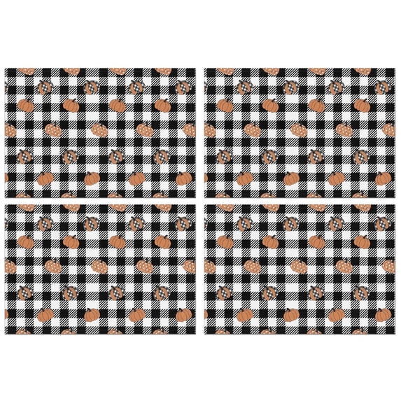 Fall Pumpkins on Buffalo Plaid Summer Placemats Table Placemats Set Of 4-Linen Kitchen Washable Placemats Table Mats 12"x18" Non-Slip Heat Resistant