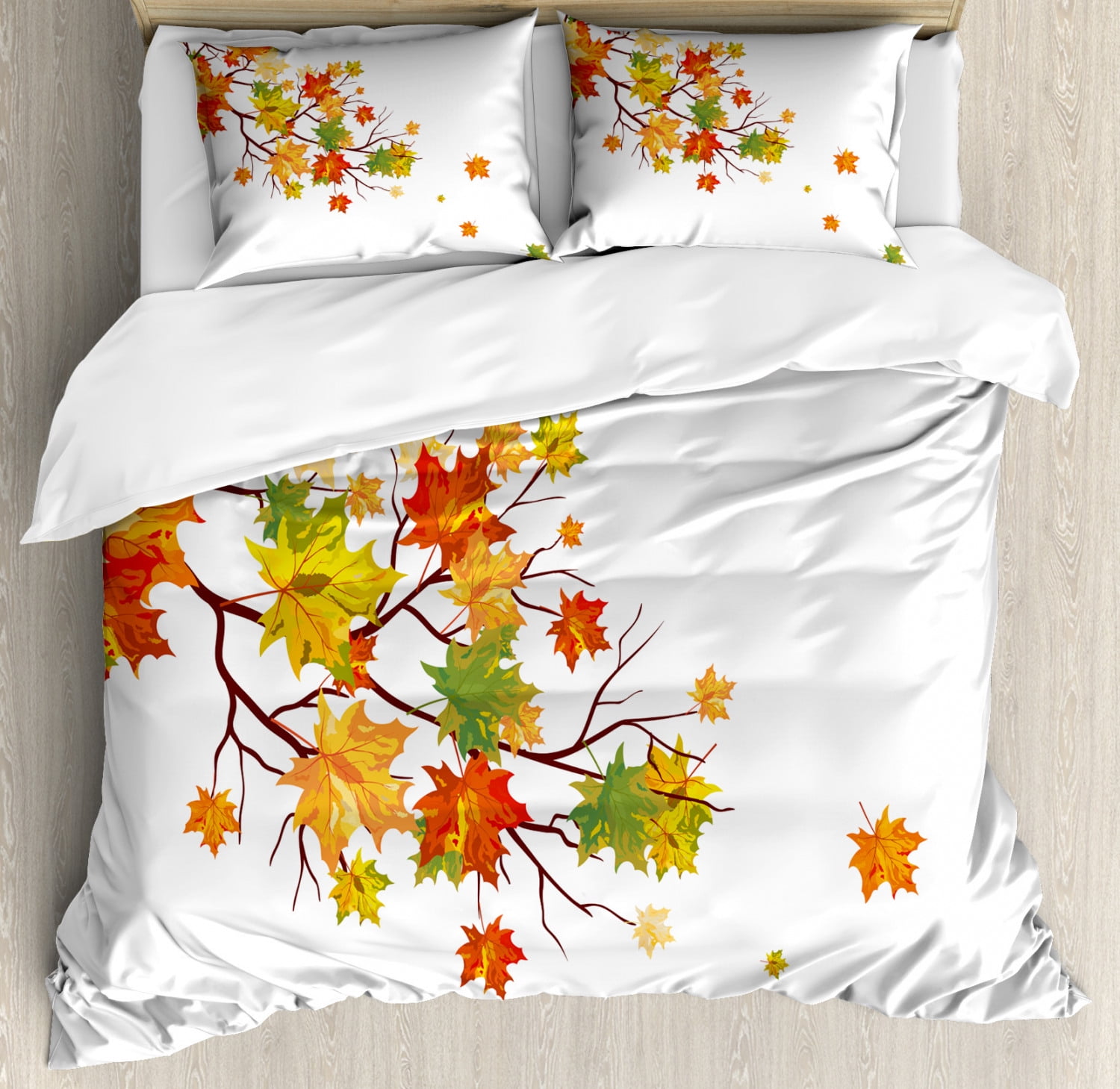 Queen Size Fall Maple Leaves Duvet Cover Set