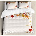 thumbnail image 1 of Fall Queen Size Duvet Cover Set, Leaf Group Motion in Mother Earth Transition from Summer to Winter Season Theme, Decorative 3 Piece Bedding Set with 2 Pillow Shams, Brown Orange, by Ambesonne, 1 of 3
