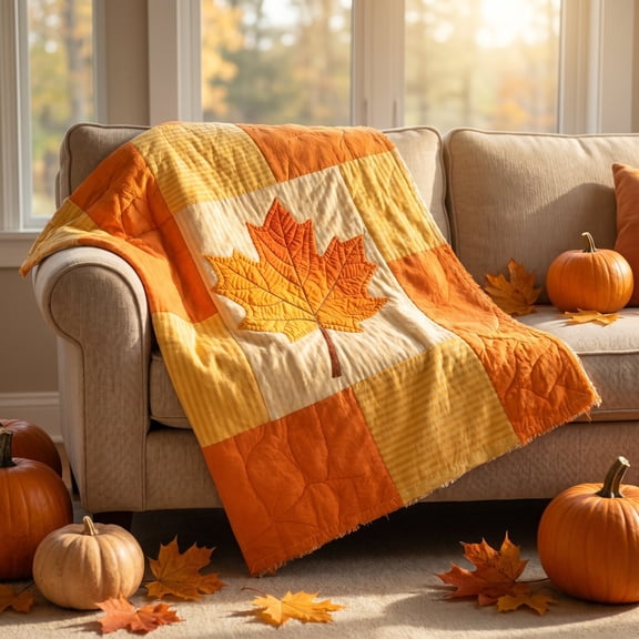 Fall Quilted Throw Blanket - Soft Flannel Fleece Maple Leaf Patchwork for Couch Sofa Bed Living Room Thanksgiving Autumn Home Decor, 28"x39"