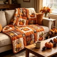 thumbnail image 1 of Fall Quilted Throw Blankets, Pumpkin Maple Leaf Flannel Throw Blanket, Vintage Patchwork Plaid Blanket, Soft Throw for Sofa Couch Bed Thanksgiving Harvest Home Decor,L, 1 of 8
