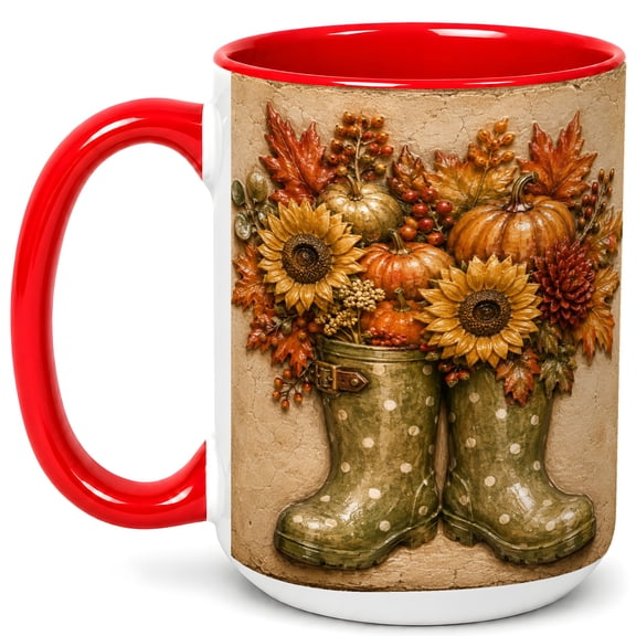 Fall Rain Boots Coffee Mug, Autumn Floral Mug, Ceramic Cup