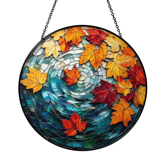 Fall Rain Forest Scene Stained Glass Suncatcher, Window Decor Hanging Glass Style Art Accent