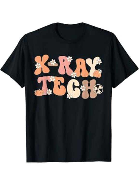 Fall Ray Tech Daisy Flower Pumpkin Radiology Technologist Apparel T-Shirt, Size S-5XL